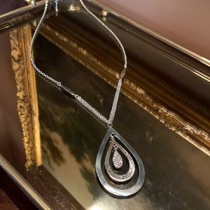 Long Silver Teardrop Necklace